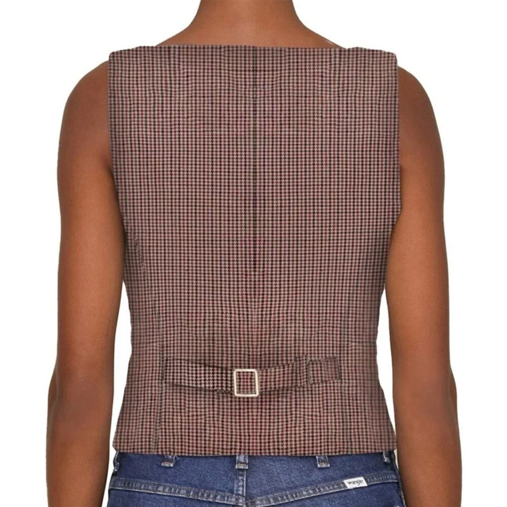 7 For All Mankind Black Faux Leather Houndstooth Vest NWT NEW Size M - Picture 2 of 7